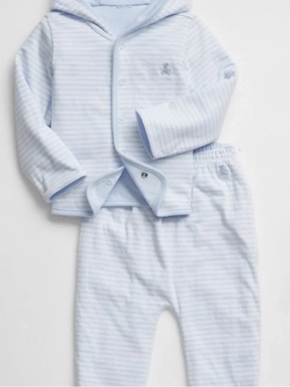 GAP Baby 0-3 Month Button Hoodie & Pant Blue Striped Reversible Set, NWOT